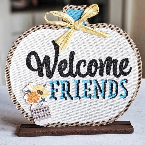 Welcome Friends Harvest Pumpkin Sign Home Decor Accent - Picture 1 of 7